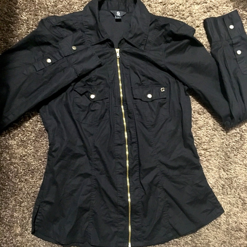 Beautiful gold trim Guess blouse